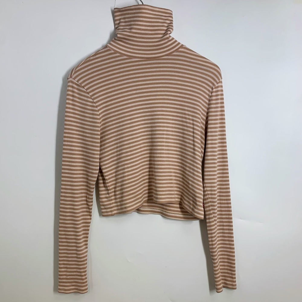 Levi's Striped Ribbed‎ Cropped Turtleneck Long Sleeve Top Women's Small